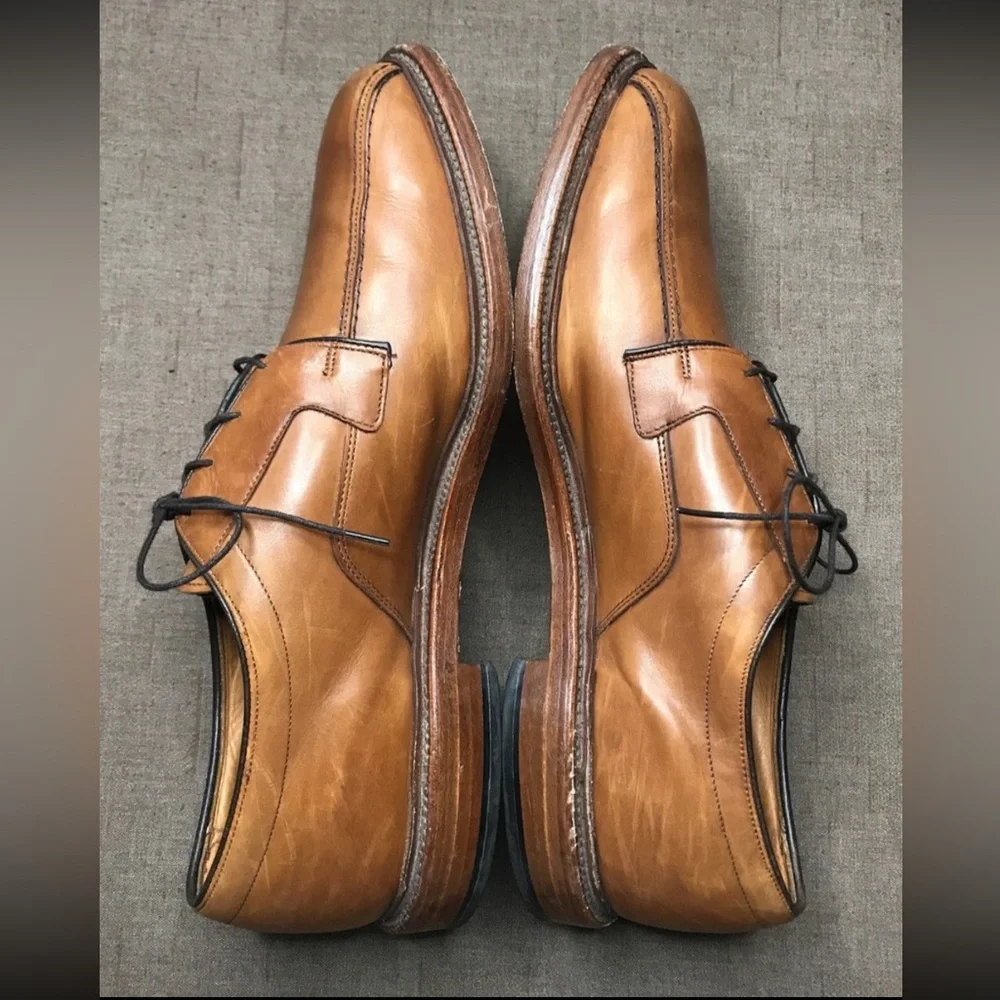 Allen Edmonds Hillcrest Men's Derby Shoes Tan Brown Leather Size 14D Made in USA